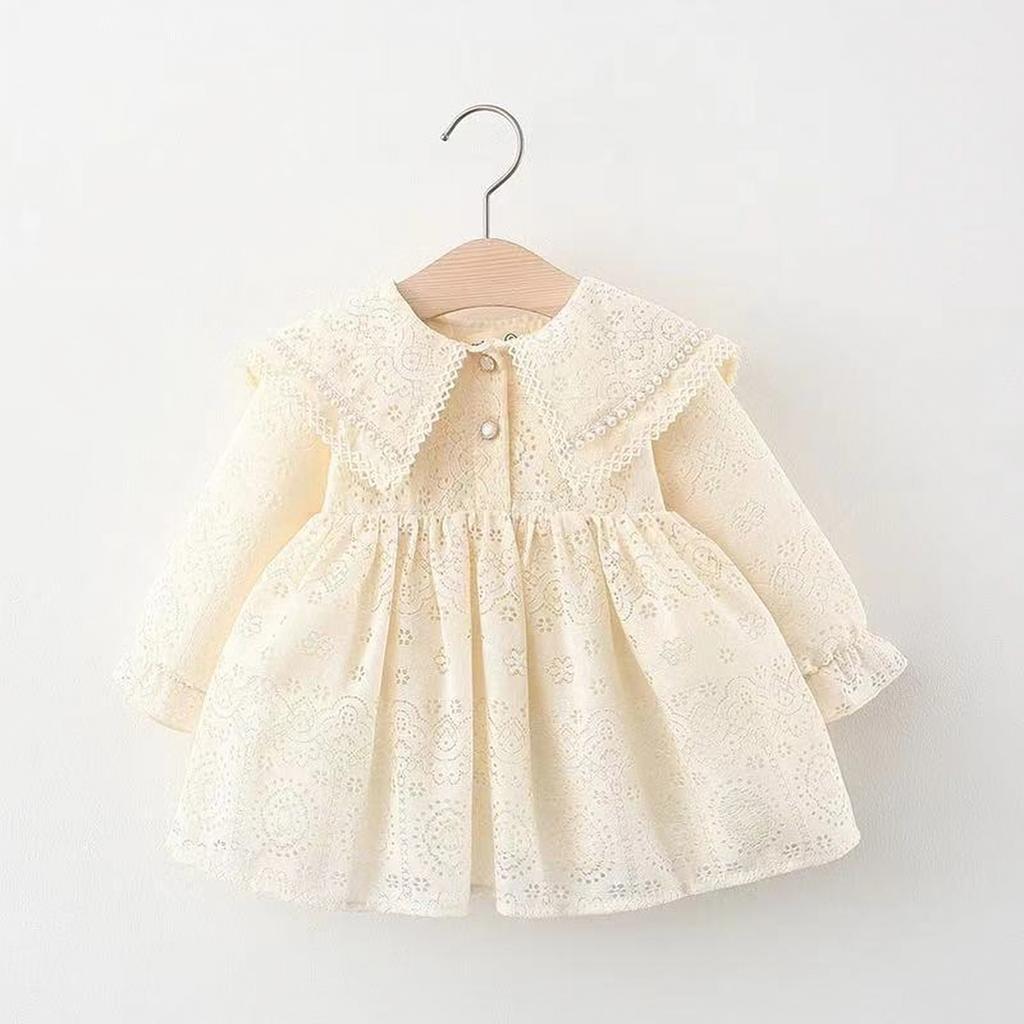 Girls Princess Dress with Lace Big Collar Embellishment for Wedding Birthday Party