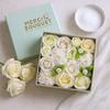 Soap Flowers Square Box Wedding, White and Ivory