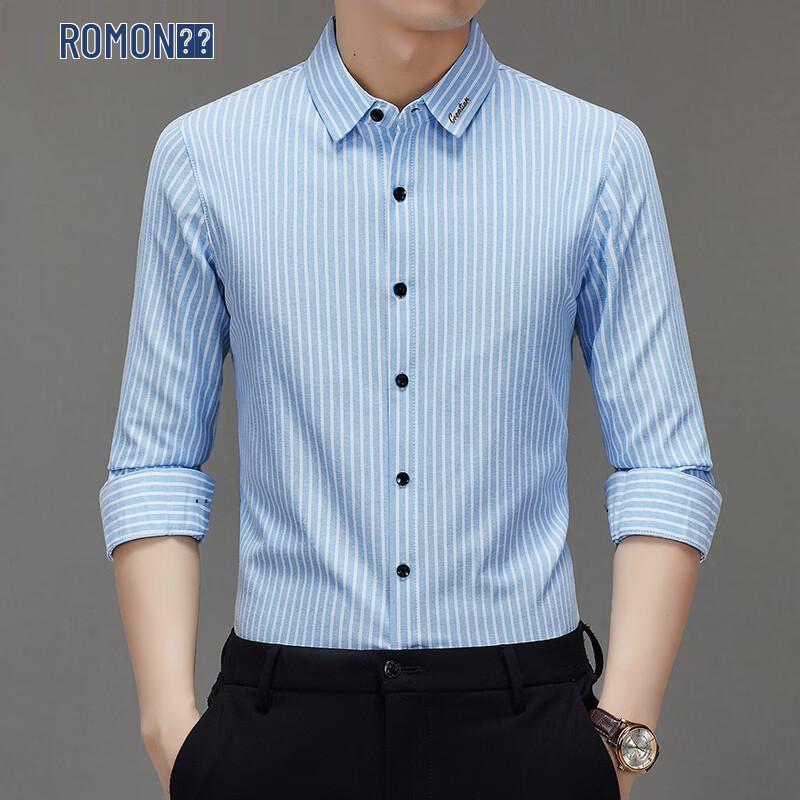 ROMON Men s Casual Striped Long-Sleeve Shirt 2XL