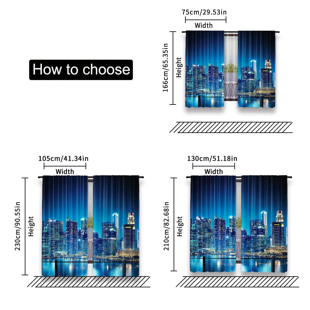 Set Of 2 Cityscape Curtain Big City Night Panorama Balcony Skyscrapers Bedroom Living Room Dining Polyester Perfect For