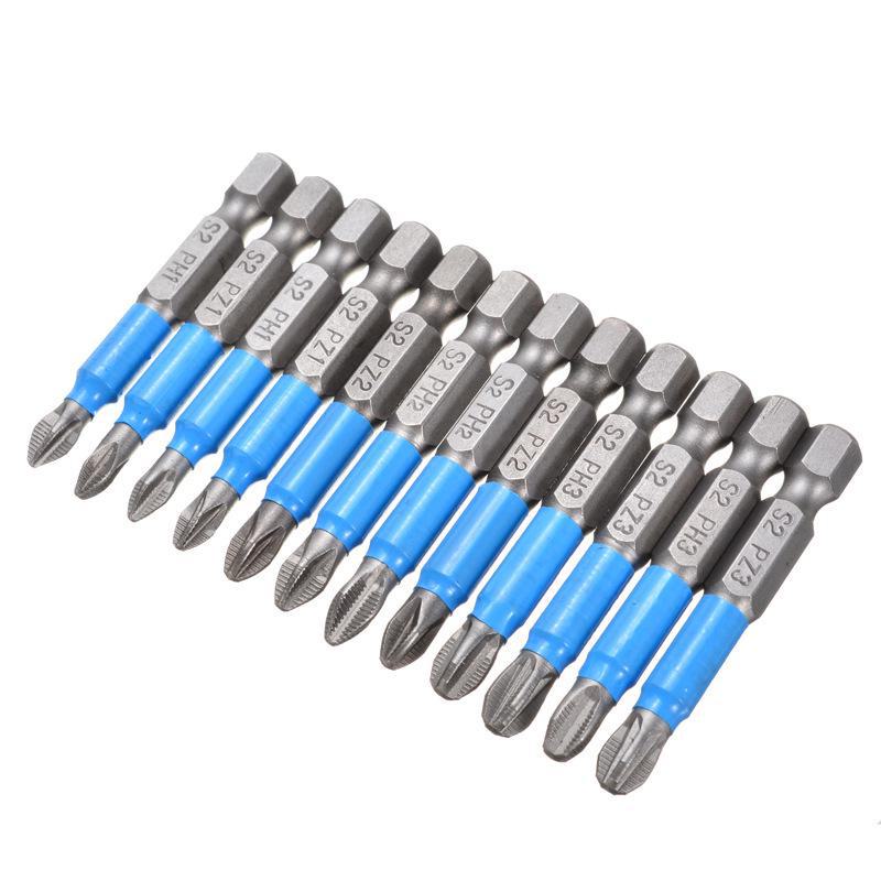 Hexagonal Non-Slip Screwdriver Set, 12pc, with Blue Leather Ring, 50mm Strong Magnetic Electric Cross Screwdrivers.
