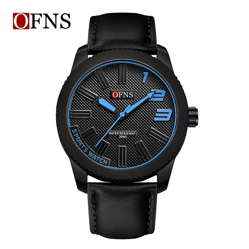 OFNS Men's Ultra-thin Quartz Wristwatch with Rotating Bezel and 3D Markers