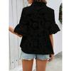 Womens Eyelet Embroidery Peplum Shirt With Point Collar And Ruffle Short Sleeve Casual Blouse