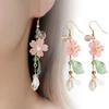 Romantic Elegant Cherry Blossoms Flower Earrings For Women Pink Petals Sakura Long Tassel Drop Earring Dangle Earrings Pendiente