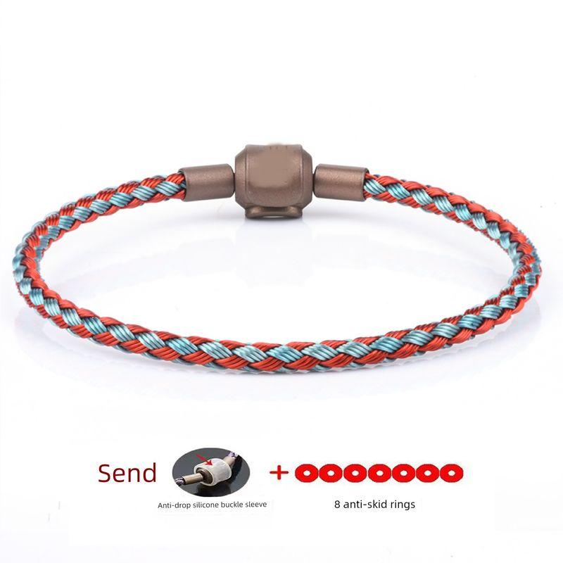 

Браслет-талисман Чжоу Шэн с бусинами, браслет из стальной проволоки, нить 3 мм, водонепроницаемая нержавеющая сталь, веревка с бусинами, носимый, 3D, твердое чистое золото Red gray steel wire rope 17cm