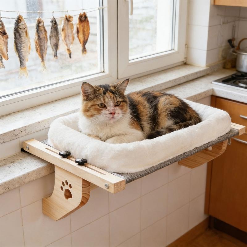 Waschbare Plüschkatzen Fensteraufhängung Holz- und Metallrahmen Abnehmbarer Bezug Stabiler Eisenständer für warmen Komfortbett