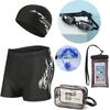 Men's Quick-Dry Swim Trunks & Goggles Set - Includes Boxer Shorts and Swim Cap for Adults