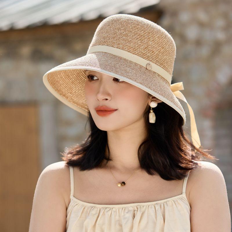 Summer New Hat Women's Sunshade Sunscreen Streamer Lafite Straw Hat Summer Travel