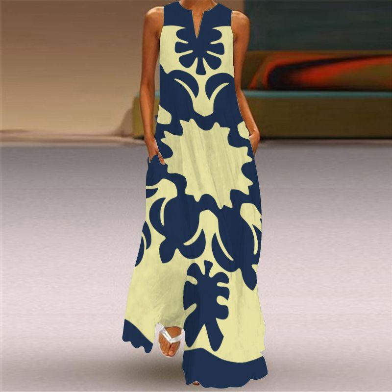 

V-neck Dress Women s Fashion 3D Fashion Original Design Print Loose Plus Size and Floor Skirt 2024 Sexy Beach Dress VLCQ-517 XL