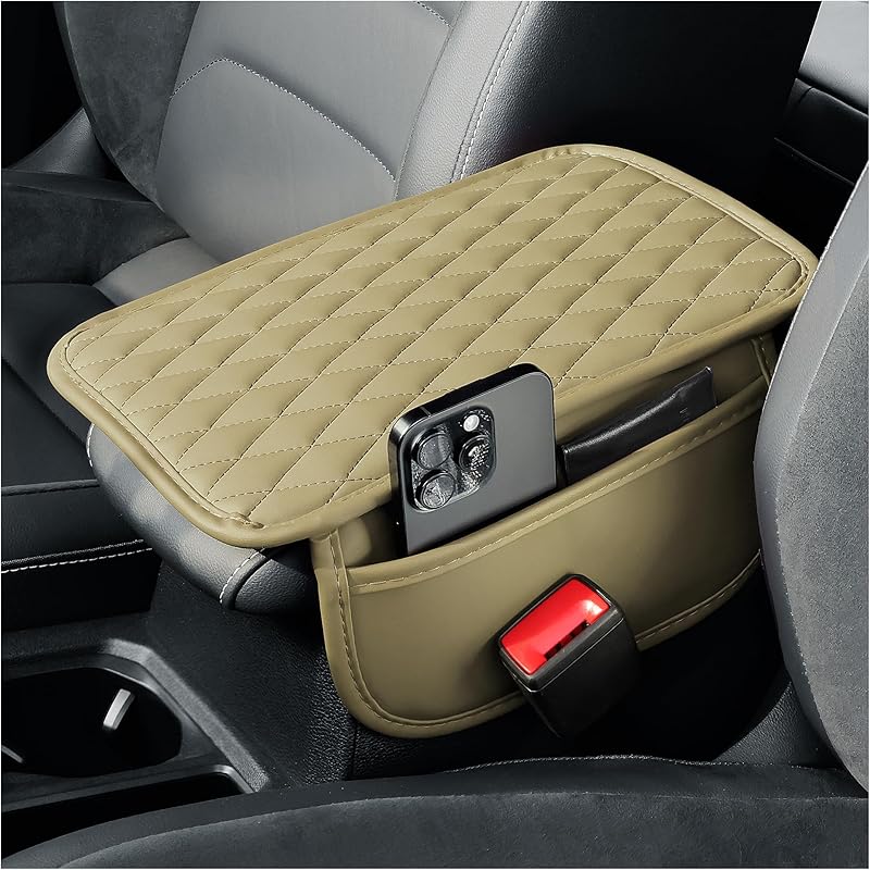 Arm Rest Cover For Car,Leather+Memory Foam Center Console Cover With Storage Bags,Universal Middle Console Cover Car Accessories Interior For Most