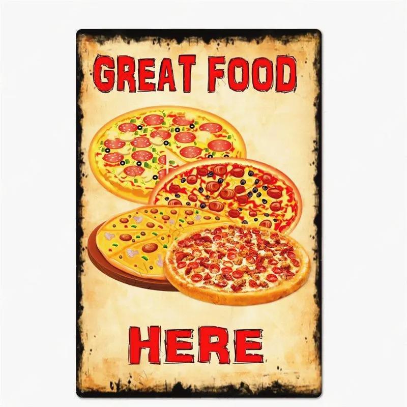 Great Food Vintage Metal Signs Pizza Zone Plaque Pub Bar Home Decoration Best Homemade Posters Italian Pizza Wall Art Plate