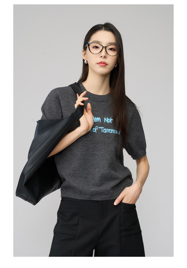 Casual Simple English Knitted Shirt Women's Interior T-shirt Versatile Base Shirt