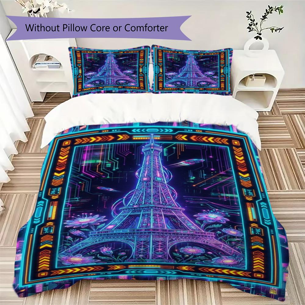 Paris Eiffel Tower Pattern Bedding Uilt Set Uilt Cover Pillowcase Home Decoration Birthday Gift (1 * Duvet Cover + 2 * Pillowcase Without Core)86