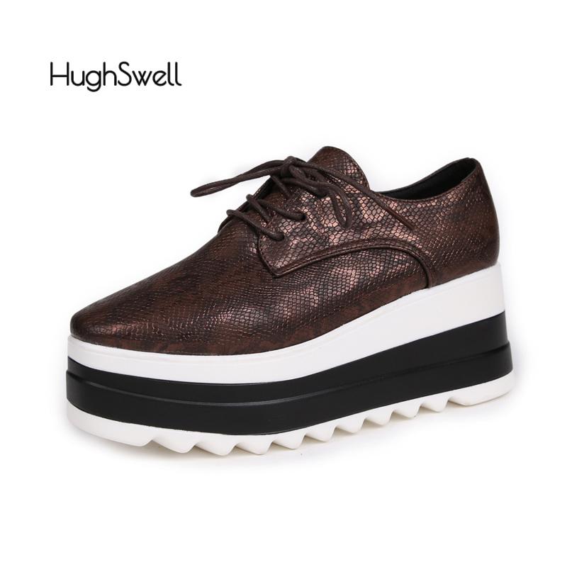Fashion High Platform Sneakers Woman Brand Design Red Blue Strap Derby Shoes Ladies Snakes Print Lace Up Creeper Zapatos Plus Size