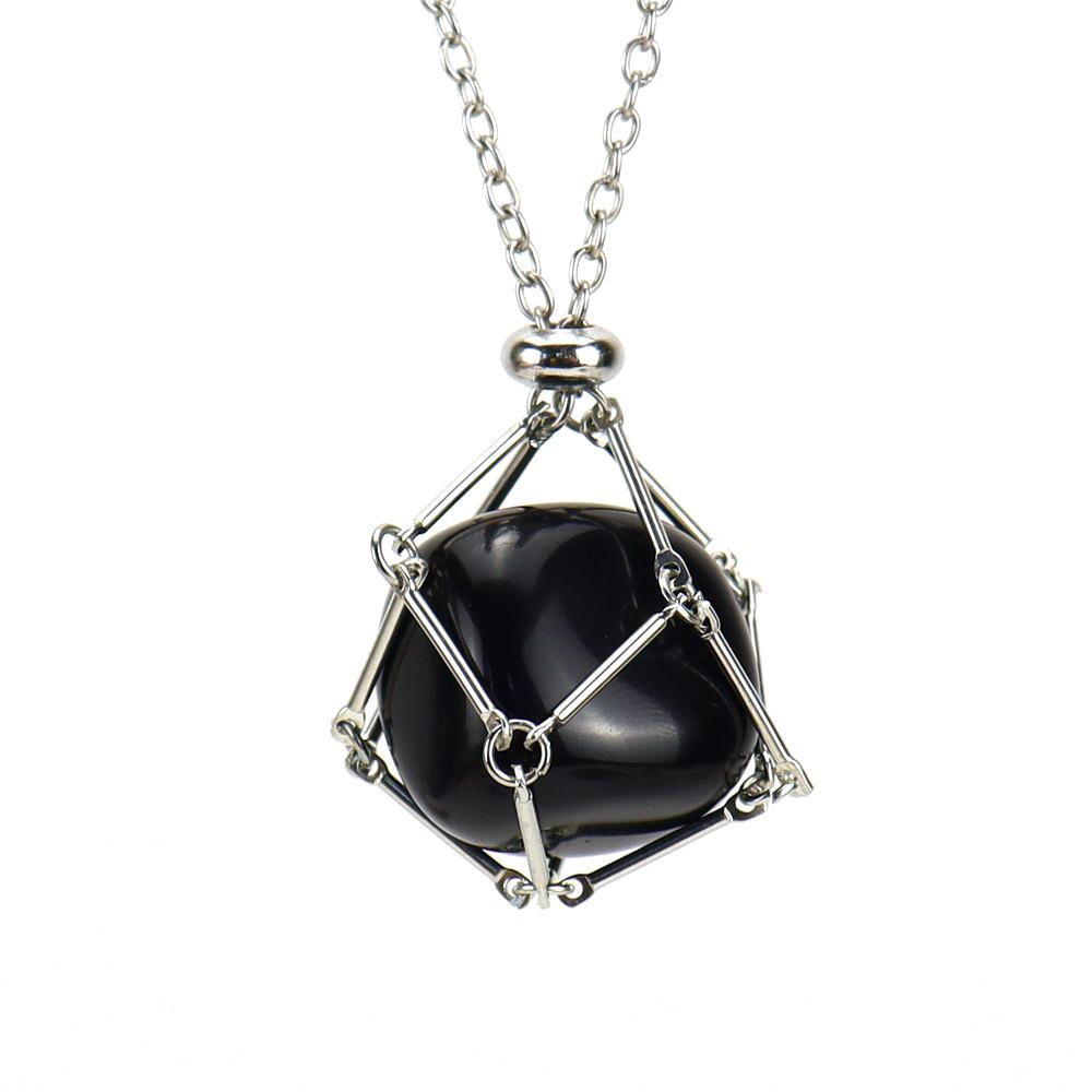 

Diy Natural Crystal Amethyst Adjustable Stainless Steel Metal Bamboo Mesh Pocket Necklace Woven Pendant N684