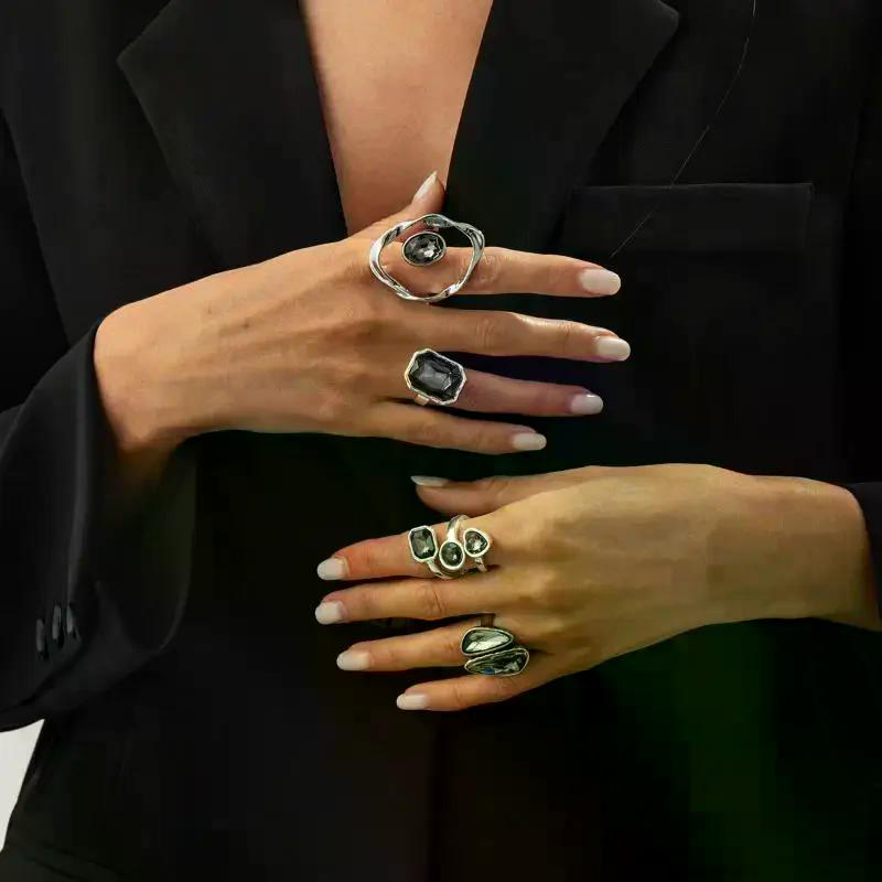 1PCS Minimalist Acrylic Rhinestone Open Ring For Women New Trend Geometric Adjustable Knuckle Rings Party Jewelry Accessories