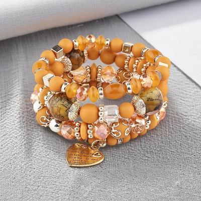 Bohemian Heart Alloy Pendant Layered Beaded Bracelet