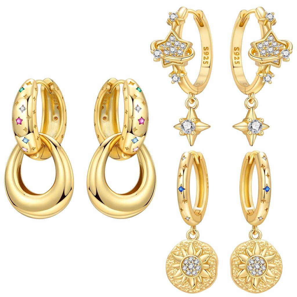 Orstarry S925 Silver Earring Star Sun Earring Gold Plated For Women Birthday Gift Fashion Trend Silver Jewelry Gift