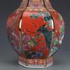 Qianlong Enamel Orange Flower And Bird Hexagonal Vase Antique Jingdezhen Porcelain Home Chinese Decoration