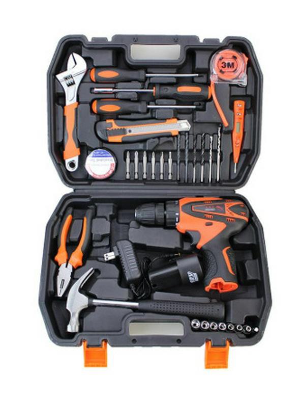 Household Hardware Tool Set: Electric & Impact Drill Combo with Toolbox for Vehicle Repair