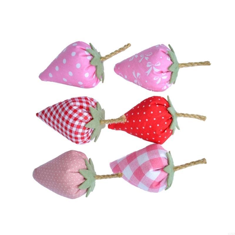 62KD 6Pcs Fabric Strawberry Handmade Bowl Fillers for Farmhouse Spring Decorations