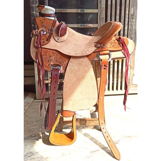 Rough Out Western Leather A Fork Wade Tree Roping Ranch Saddle 16 Inch
