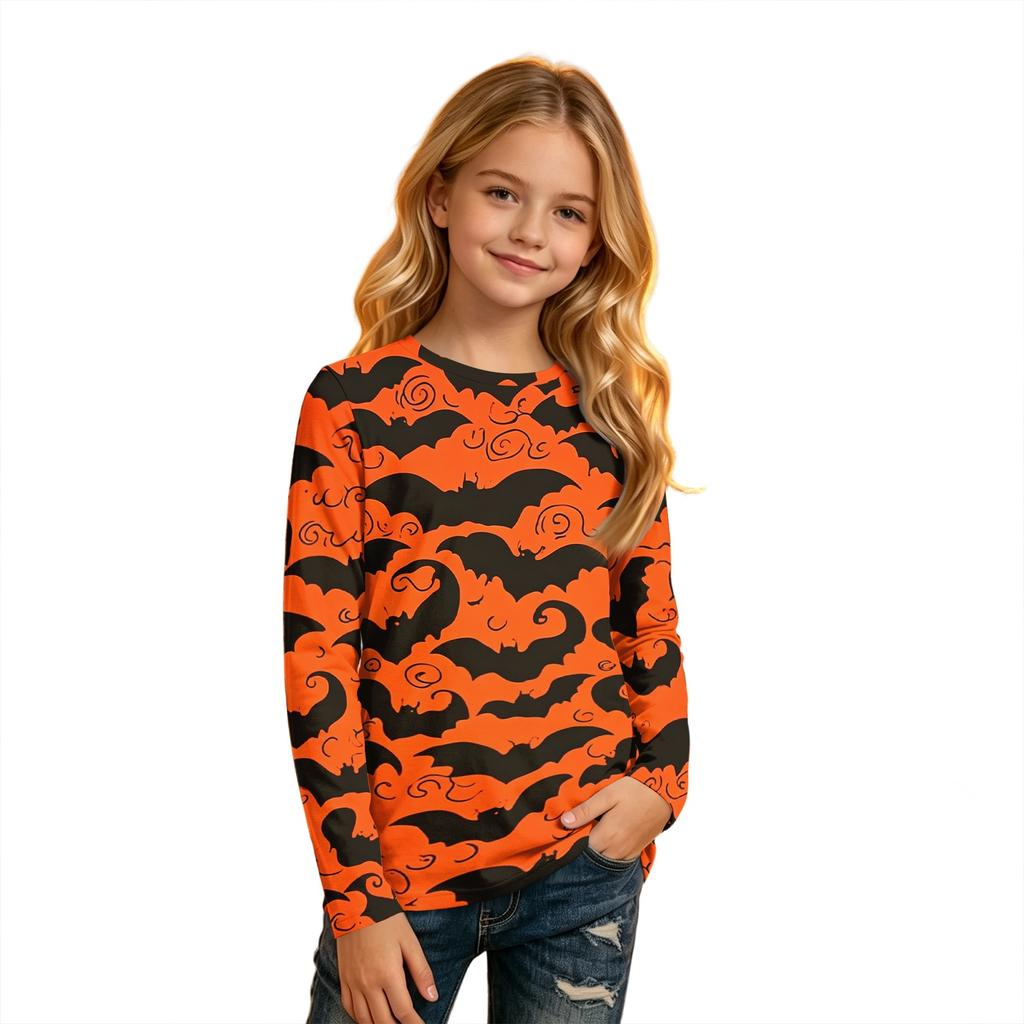 Children's Halloween Print Long Sleeve Neck T-Shirt for Boys Girls