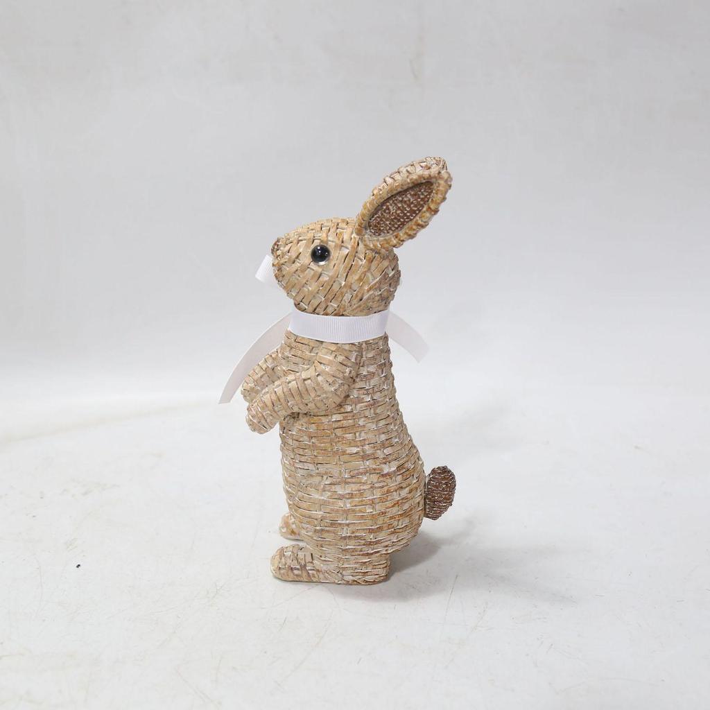 Easter Bunny Figurine Resin Rattan Woven Ornament Desk Decoration Festival for Children Day Birthday Wedding Gift Supply