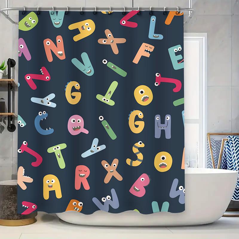 

Bright Alphabet Kids Bath Curtain Set Cartoon Animal Print Shower Curtains For Children S Bathroom Decor W60H190(CM)-1 Pcs