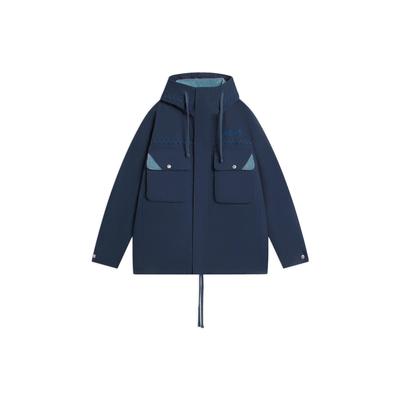 Li Ning China Serie Einfarbiges Logo Bestickte Kapuzenjacke mit Kordelzug Unisex Jacke Dunkelindigo AFDSB71-4