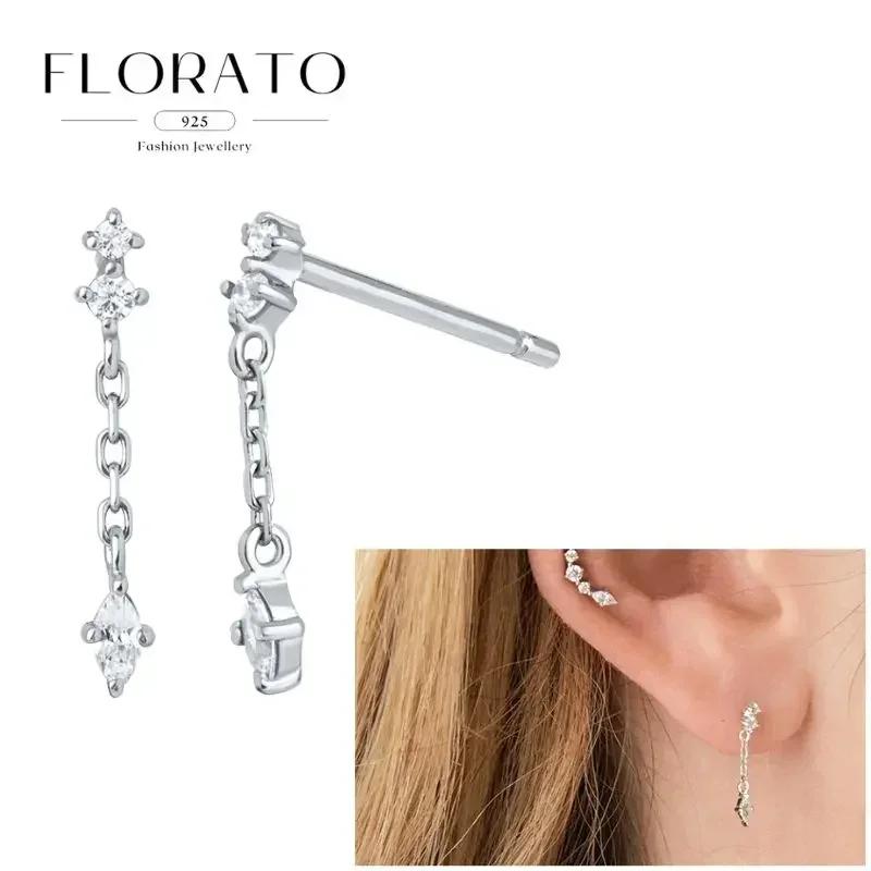 FLORATO 925 Silver Earrings Chain Tassel Pendant Earrings Zircon Silver Earrings for Women Trend Luxury Wedding Jewelry