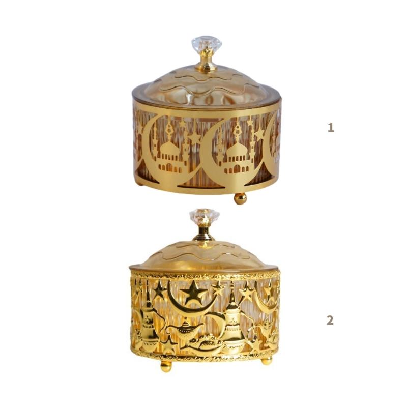 Elegant Eid Festival Candy Tray Snacks Display Plate Metal Texture Suitable for Celebration and Festival Gatherings