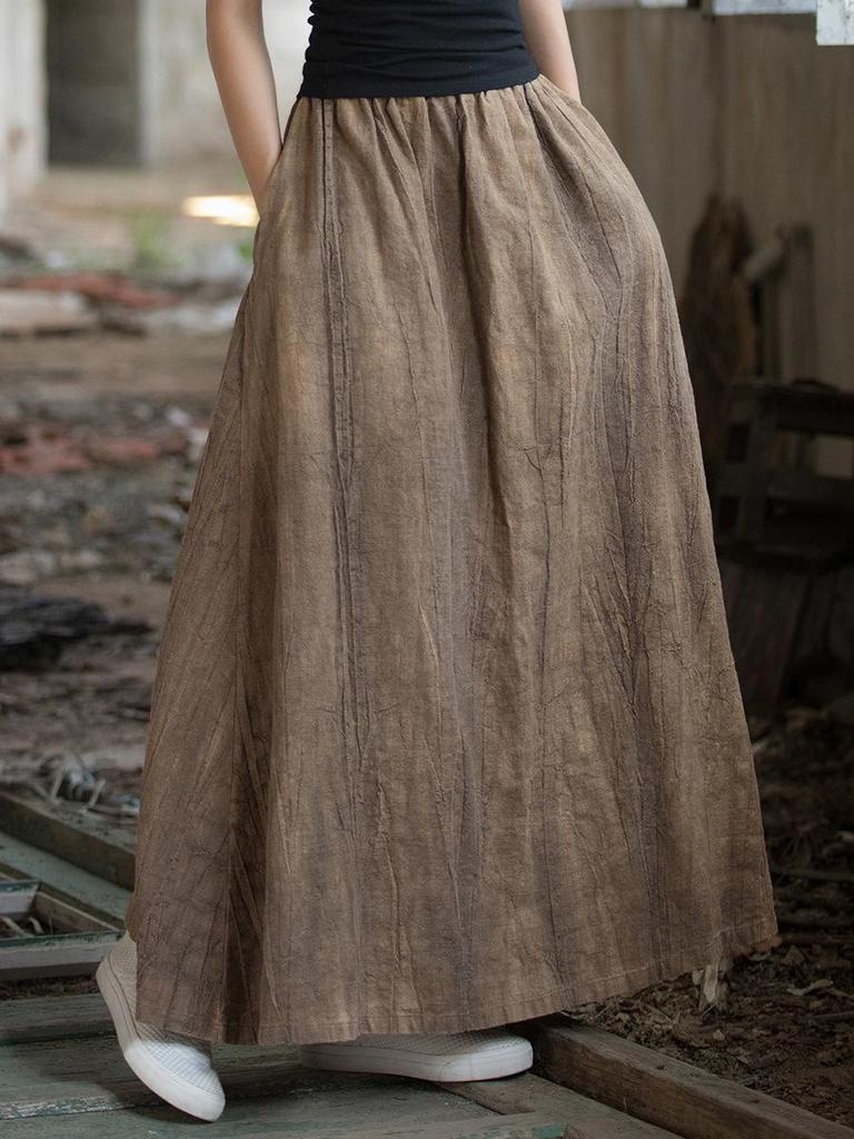 Women's Elastic Waist Tie-Dye Ramie Skirt - Autumn/Winter Collection