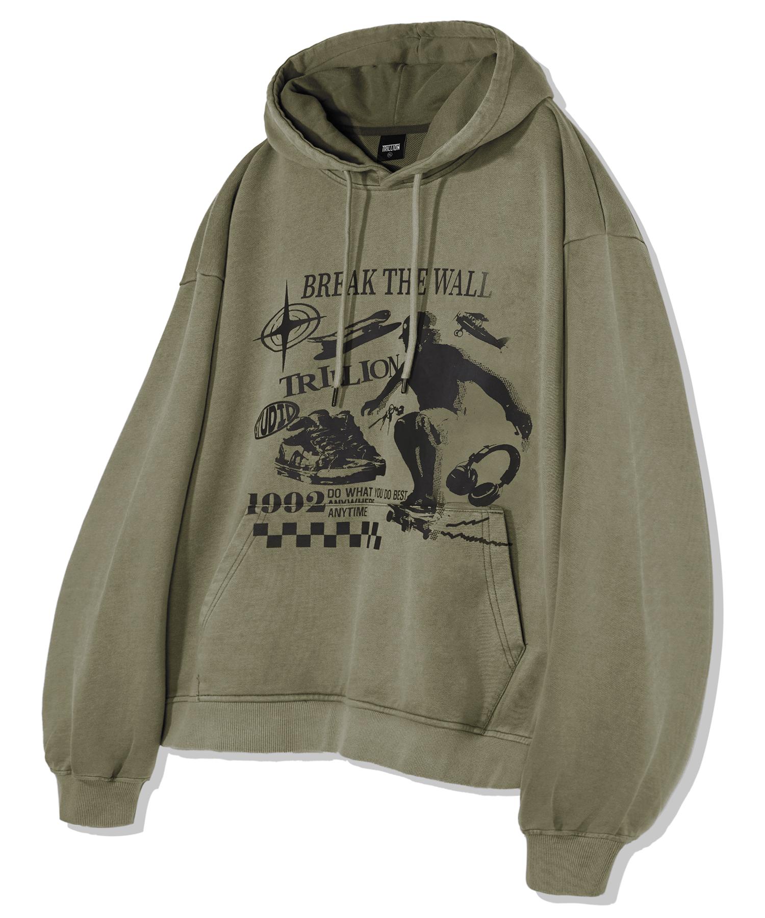 Trillion Skateboard Pigment Graphic Oversized Hoodie (Khaki) Khaki/S