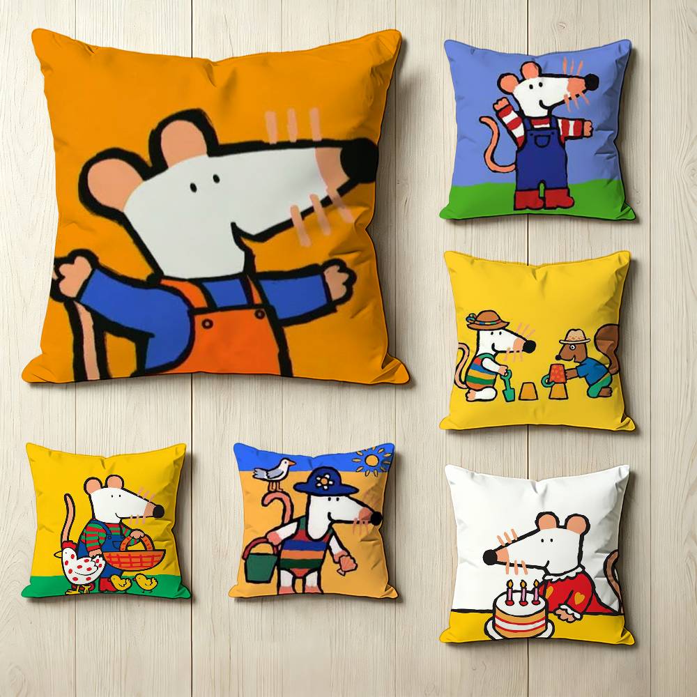 Animated cartoon M-Maisy Mouse Square Double-Sided printed Pillow Case Bedroom Bedside Pillow Sofa Cushion Cover