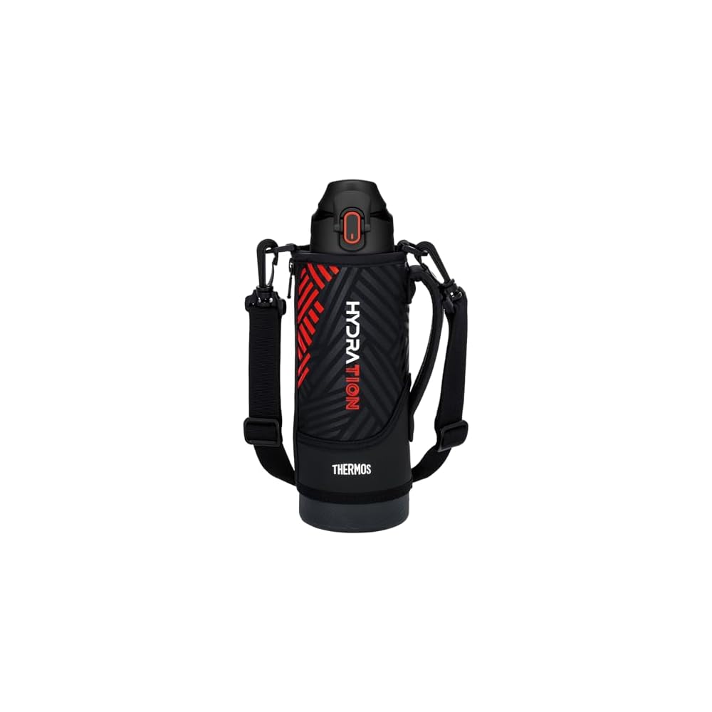 Thermos Vacuum Insulated Sports Bottle 1L Black Orange (Kids' Size, Includes Pouch and