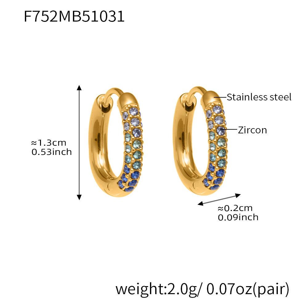 Qiong Yao 18k Gold Plated Stainless Steel Colorful Diamond Small Hoop Clip-on Earrings