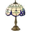 Stained Glass Table Lamp, Handmade Antique Bedside Lamp for Bedroom, Living Room, Home, Nightstand, Decorative Night Light, Blue