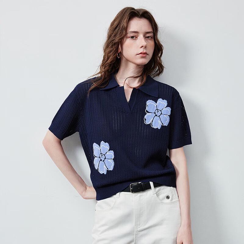 Dames Open Gewerkte Kabels Steekwerk Bloemen Poloshirt