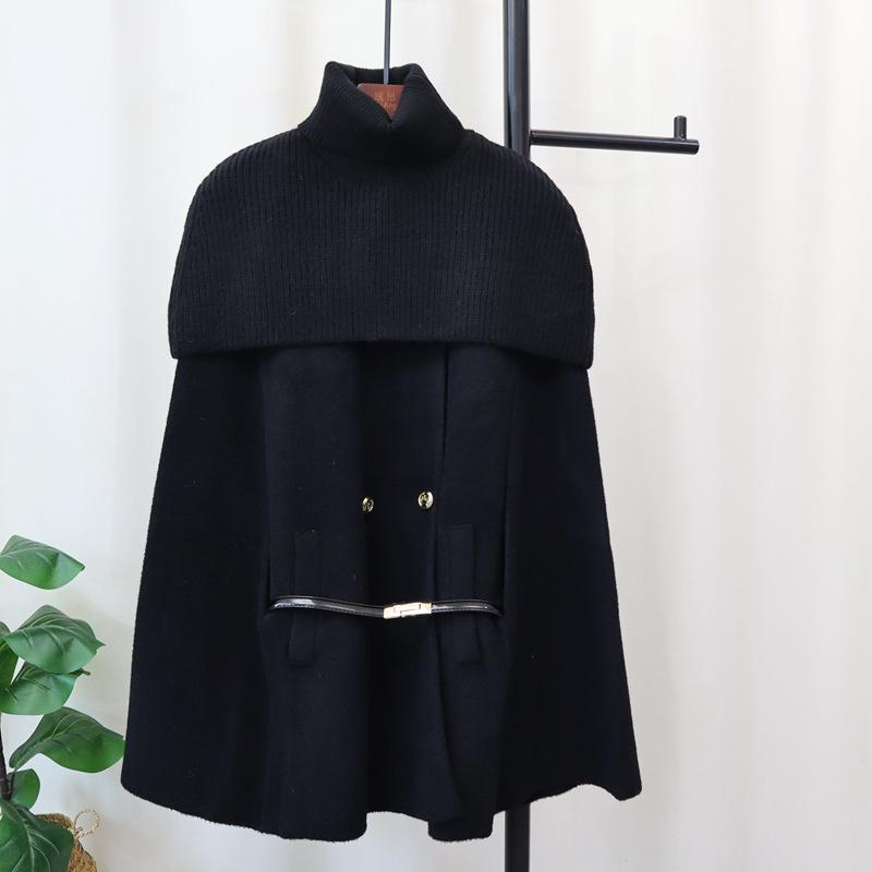 

Осень и зима новый шарф вязаный двусторонний шерстяной плащ пальто темпераментный высококлассный свитер шаль костюм из двух предметов женский one size fits all чёрный