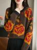 Women's Autumn Winter Rose Jacquard Sweater - Thick, Loose Knitwear with Fashion Design