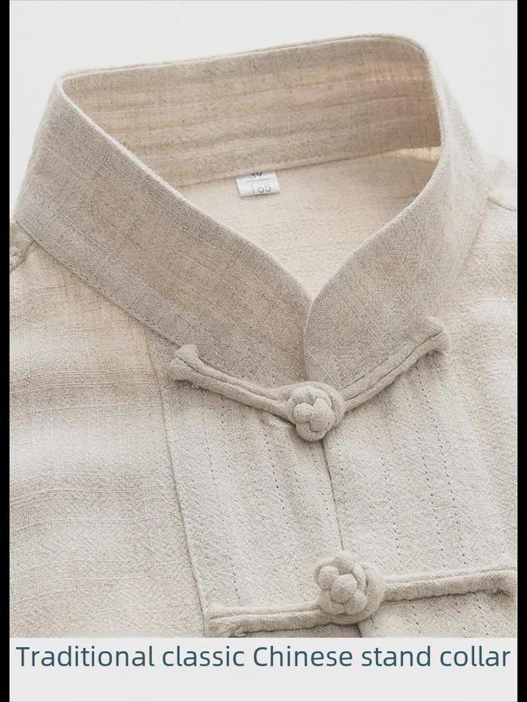 Herren Langarm Baumwolle Leinen Tang Anzug - Retro Chinesischer Stil Geknöpftes Gewand für Mittelalte und Ältere, Ideal für Tai Chi.