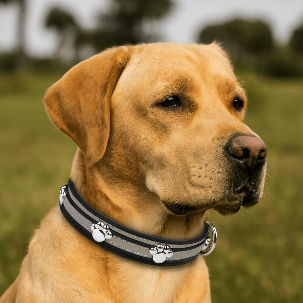 Leather Reflective Dog Collar Adjustable Metal Buckle Rivets Pet Collar Decorative Soft Dog Footprint Collar Pet Supplies