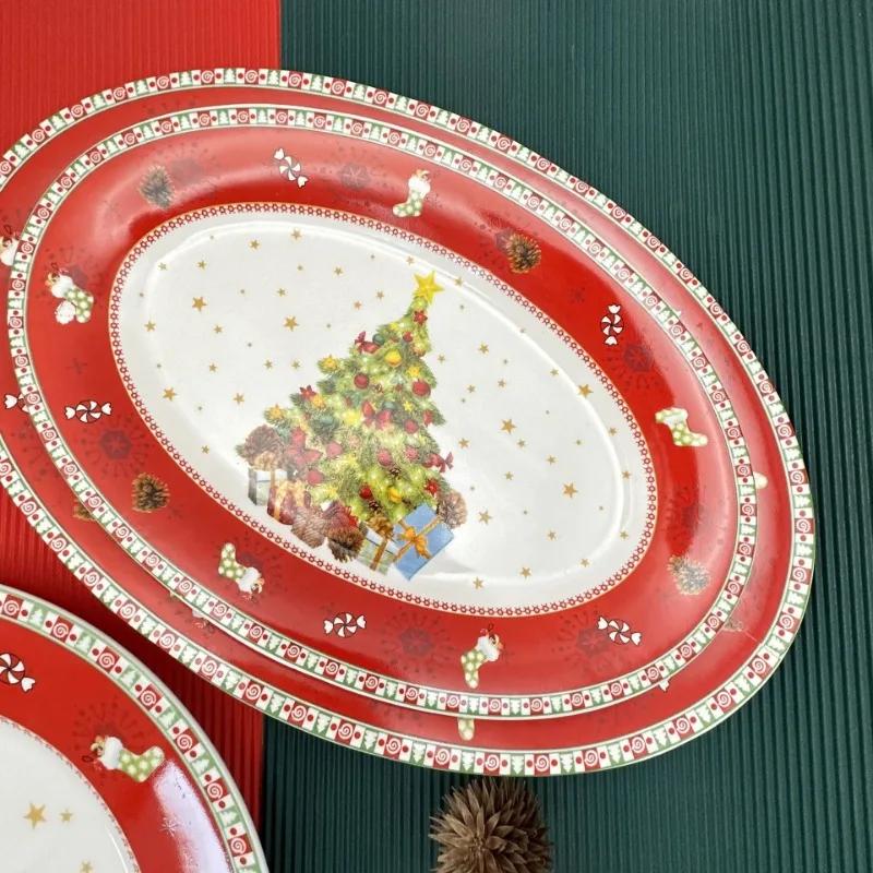 Christmas Ceramic Plate Hand-painted Shaped Breakfast Plate Dessert Dim Sum Plate Tableware Holiday Gift