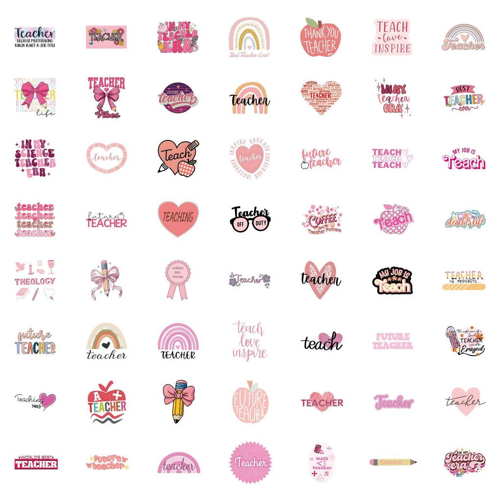 55 Pink Teacher Graffiti Stickers for Suitcases & Phones