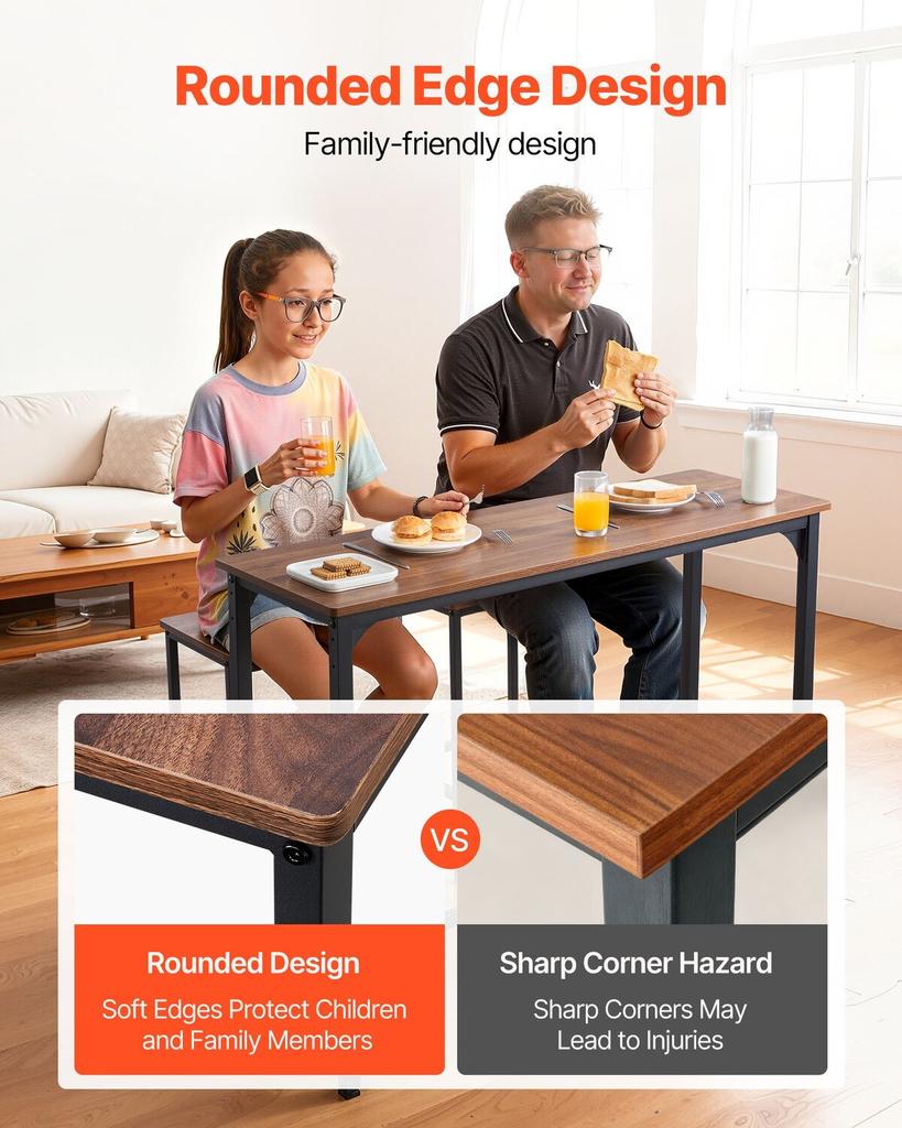 Bar Table, 3PCS 1193.8mm Bars Tables Set, Bar Tables and Chair Set with Rounded Edge Design, Rectangular Pub Table with Two Stools for Office Desk,
