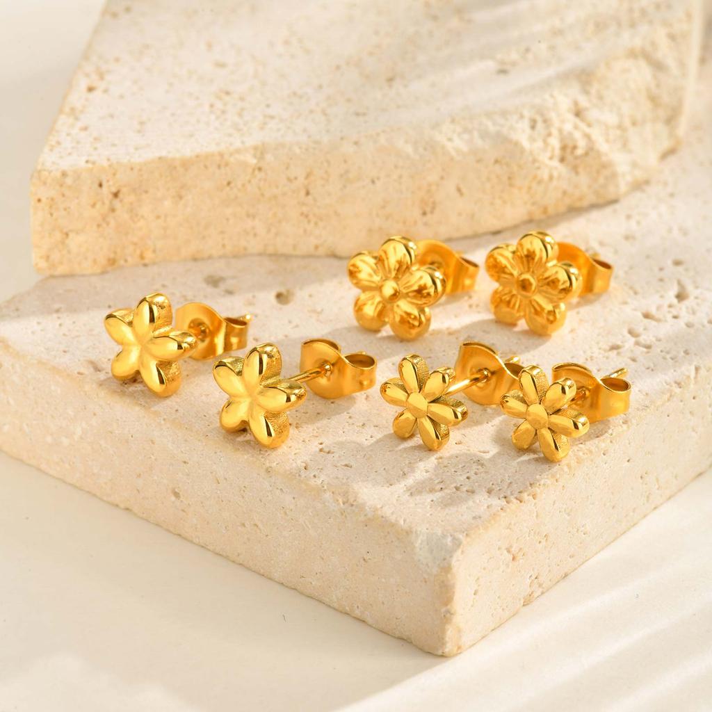 7.5/8/8.5MM Minimalist Flower Stud Earrings for Women,Gold Color Stainless Steel Mini Earrings,Retro Jewelry Gift