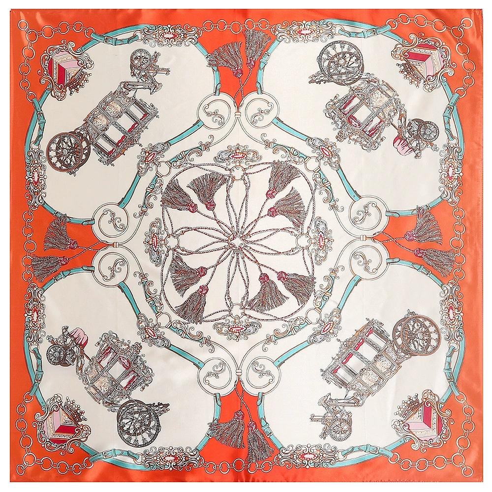 90*90cm Imitation Silk Printed Small Square Scarf Luxury Tassel Foulard Hijabs For Ladies