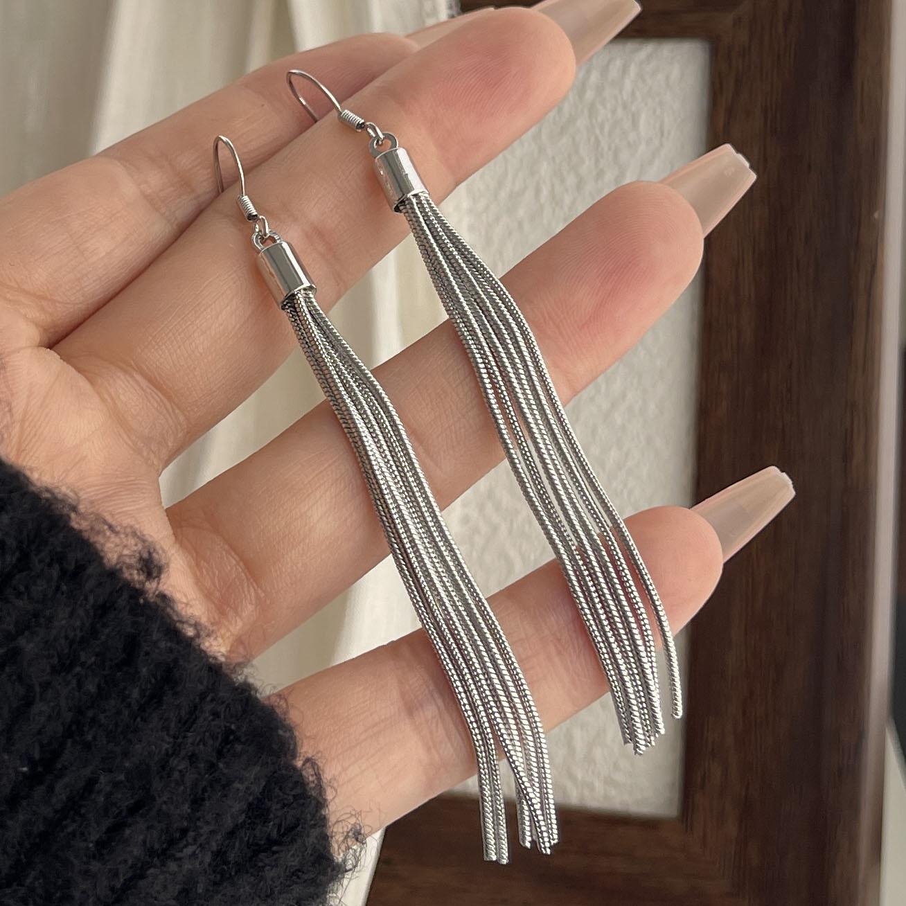 

925 Sterling Silver Vintage Earrings For Women Trendy Simple Long Tassel Earring Jewelry Prevent Allergy Party Accessories