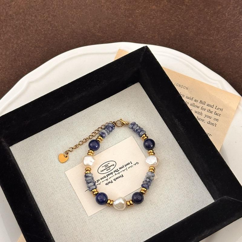 Süßwasserperlmutt Lapis Lazuli Anhänger Halskette, Titanstahl Design, Halskette, Armband